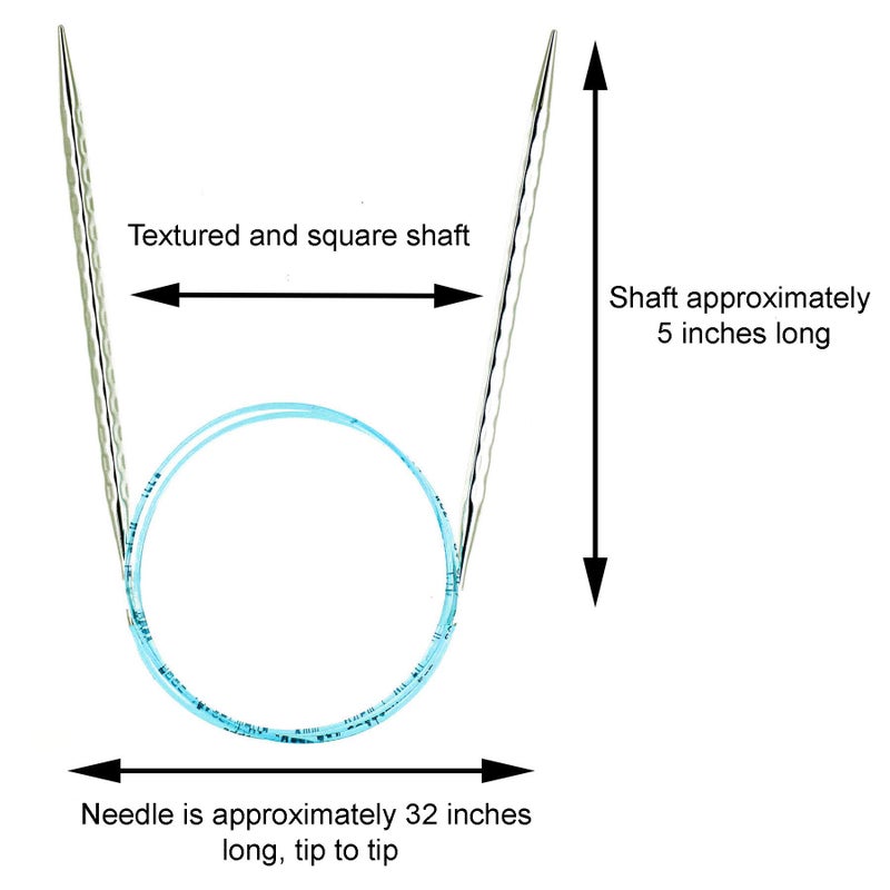 addi Rocket 2 Squared Ergonomic 32-inch (80cm) US 4 (3.5mm) Circular Knitting Needle, Textured Finish, Rounded Edges, Long Taper Sharp Tips, Blue Cord with 10 Colorful Stitch Markers - Image 3